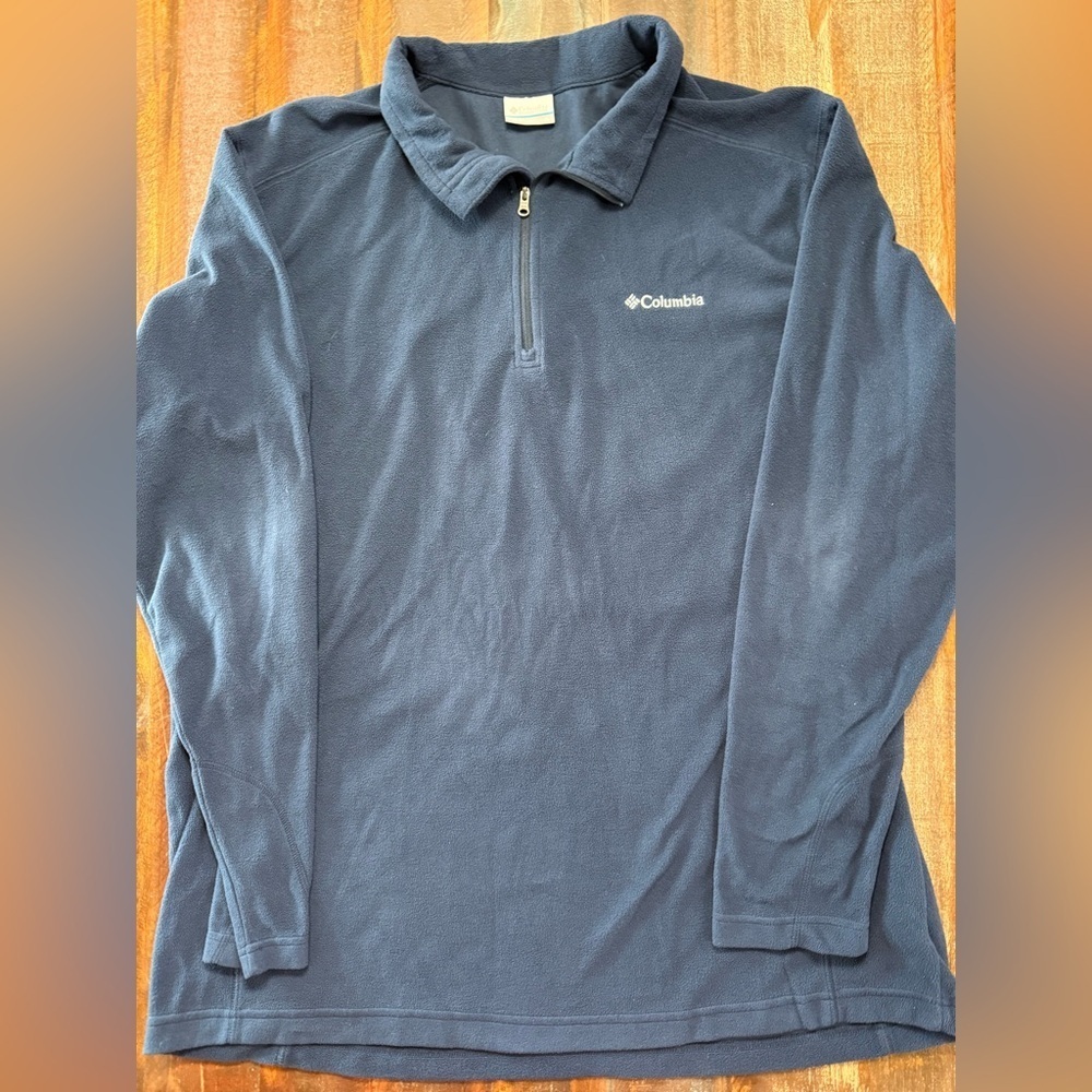Columbia Men’s XL Navy Blue 1/4 Zip Fleece Pullover Jacket Embroidered Logo EUC